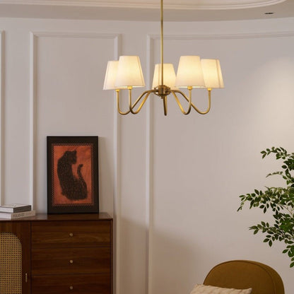 Gold Brass Fabric Shade Chandelier – 5 &amp; 8-Light Options