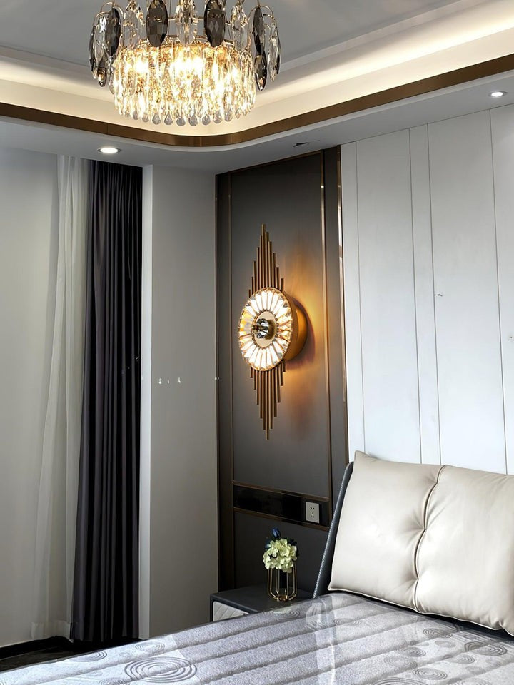 Gold Gear-Style Crystal Glass Wall Sconce