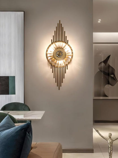 Gold Gear-Style Crystal Glass Wall Sconce