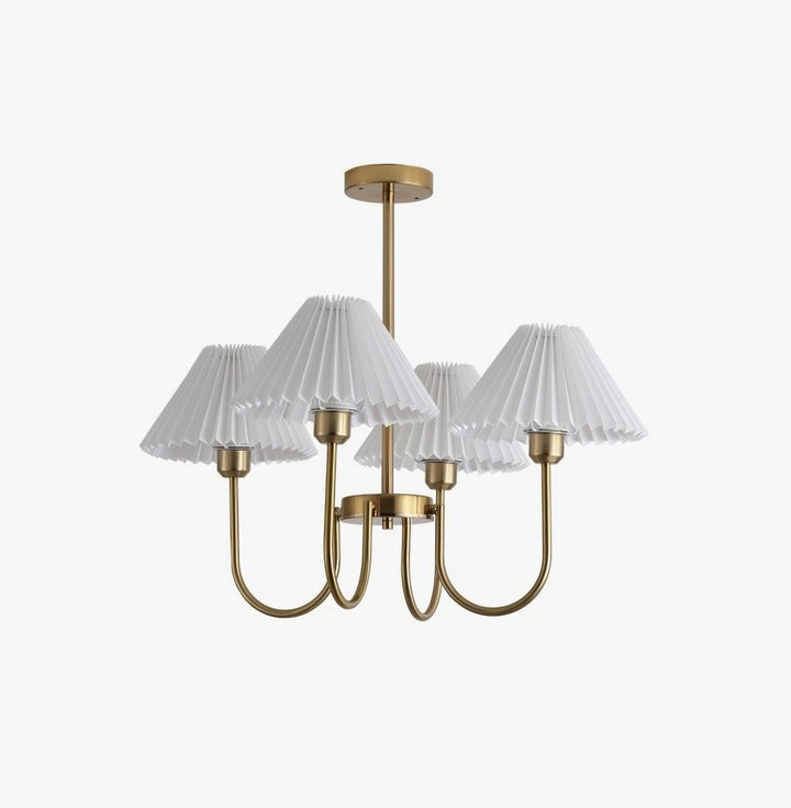 Gold Pleated Linen Shade Chandelier