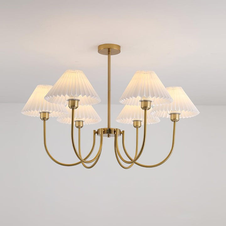 Gold Pleated Linen Shade Chandelier