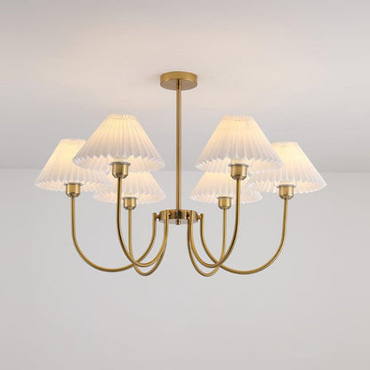 Gold Pleated Linen Shade Chandelier