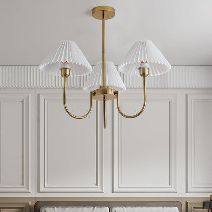Gold Pleated Linen Shade Chandelier
