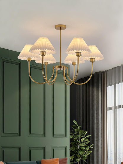 Gold Pleated Linen Shade Chandelier