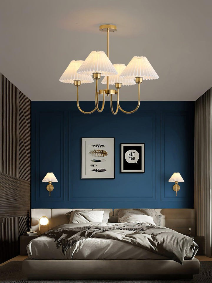 Gold Pleated Linen Shade Chandelier