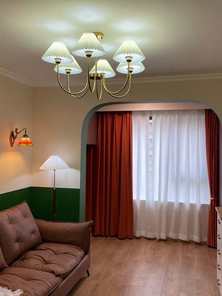 Gold Pleated Linen Shade Chandelier
