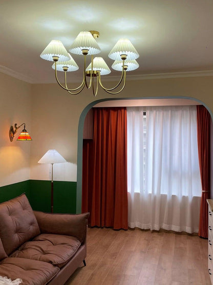 Gold Pleated Linen Shade Chandelier