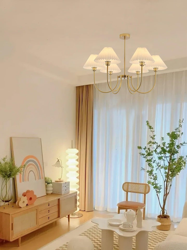 Gold Pleated Linen Shade Chandelier