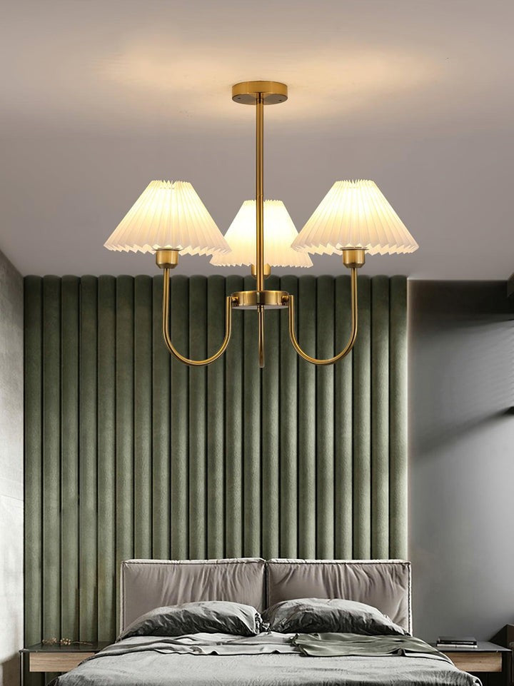 Gold Pleated Linen Shade Chandelier