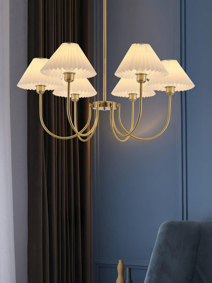 Gold Pleated Linen Shade Chandelier