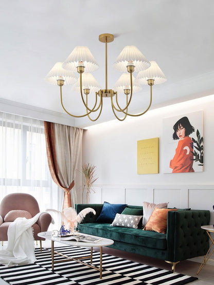 Gold Pleated Linen Shade Chandelier