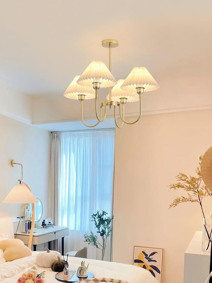 Gold Pleated Linen Shade Chandelier