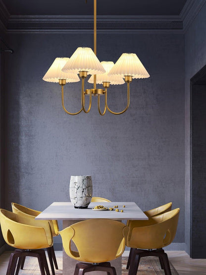 Gold Pleated Linen Shade Chandelier