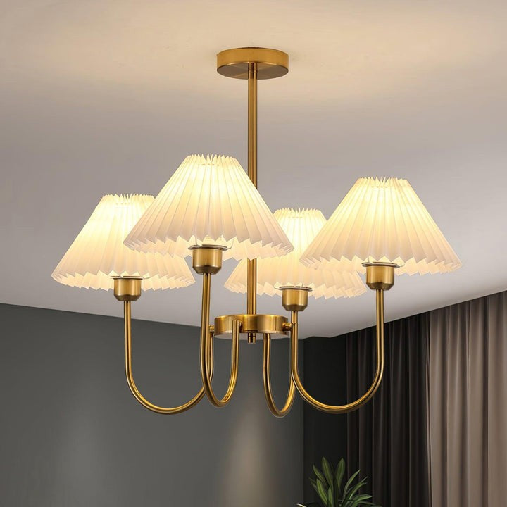 Gold Pleated Linen Shade Chandelier