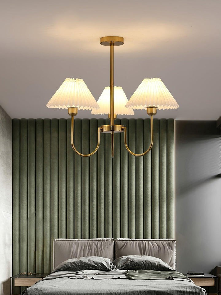 Gold Pleated Linen Shade Chandelier