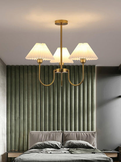 Gold Pleated Linen Shade Chandelier