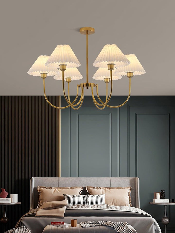 Gold Pleated Linen Shade Chandelier