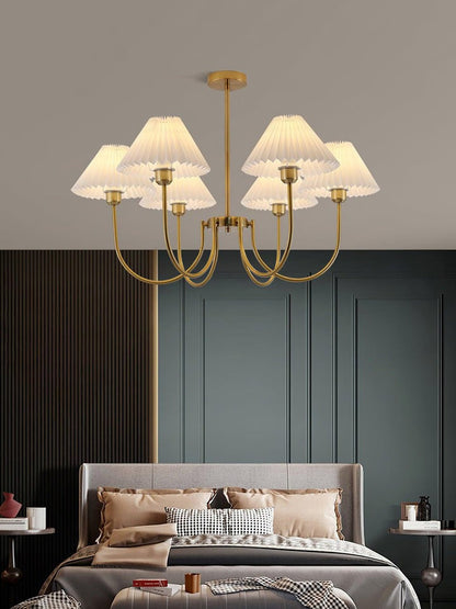 Gold Pleated Linen Shade Chandelier