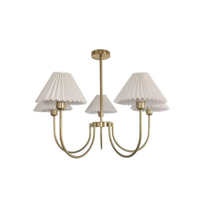 Gold Pleated Linen Shade Chandelier