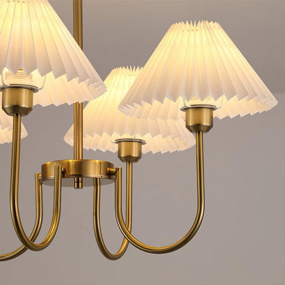 Gold Pleated Linen Shade Chandelier