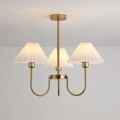 Gold Pleated Linen Shade Chandelier