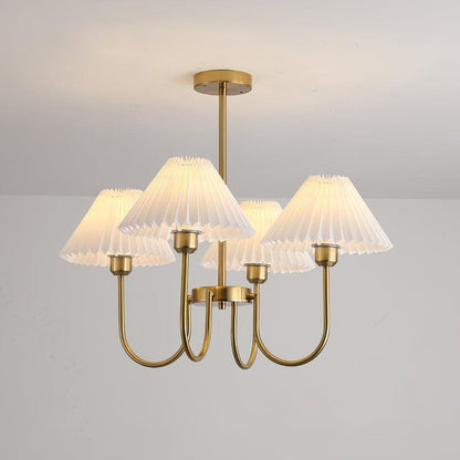 Gold Pleated Linen Shade Chandelier