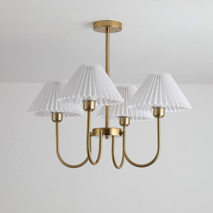 Gold Pleated Linen Shade Chandelier