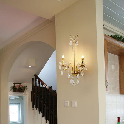 Gold-Finish Crystal & Pearl Chain Wall Sconce