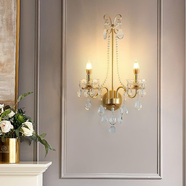 Gold-Finish Crystal & Pearl Chain Wall Sconce
