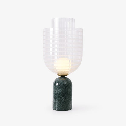 Green Marble Cylinder Table Lamp with Striped Glass Shade
