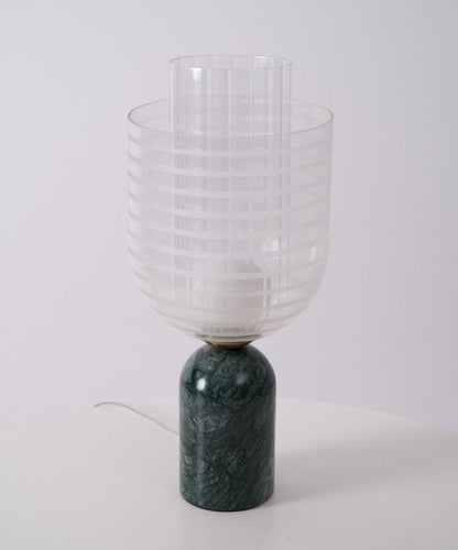 Green Marble Cylinder Table Lamp with Striped Glass Shade