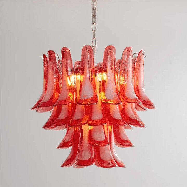 Handblown Crimson Murano Glass Petal Chandelier