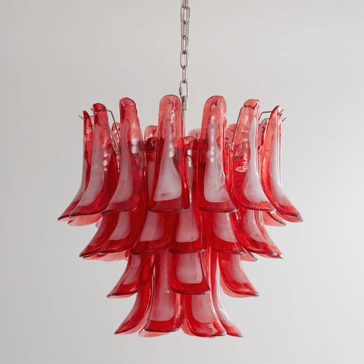 Handblown Crimson Murano Glass Petal Chandelier