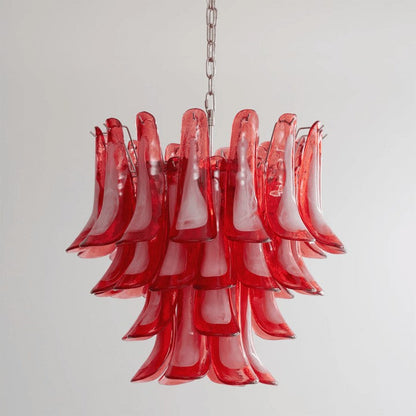 Handblown Crimson Murano Glass Petal Chandelier