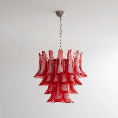 Handblown Crimson Murano Glass Petal Chandelier