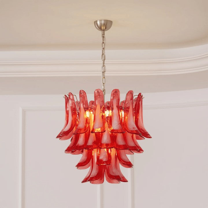 Handblown Crimson Murano Glass Petal Chandelier