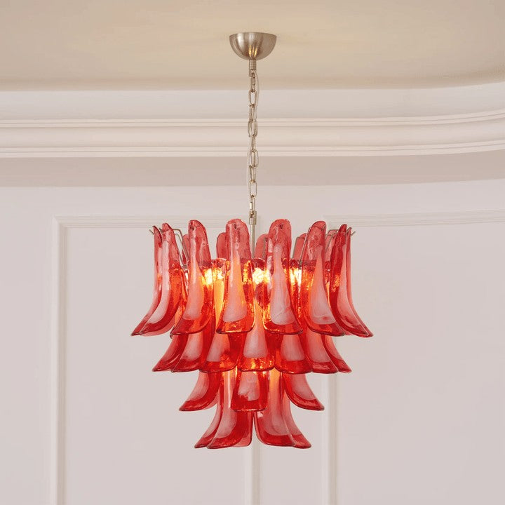 Handblown Crimson Murano Glass Petal Chandelier