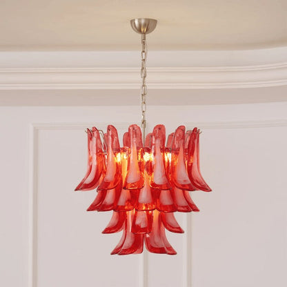 Handblown Crimson Murano Glass Petal Chandelier