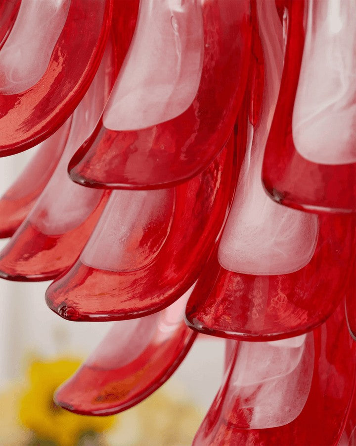 Handblown Crimson Murano Glass Petal Chandelier