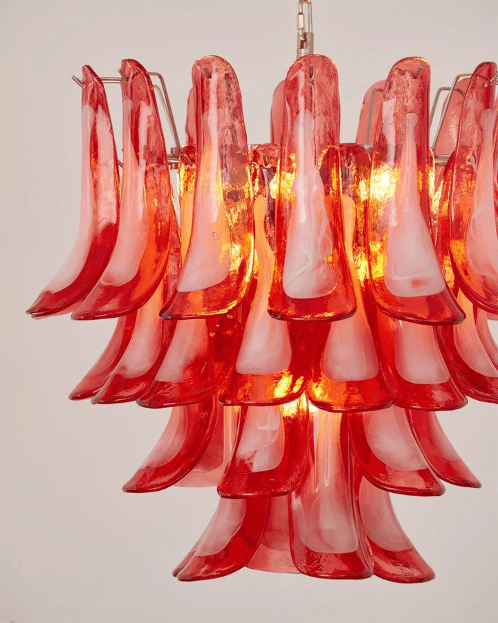 Handblown Crimson Murano Glass Petal Chandelier