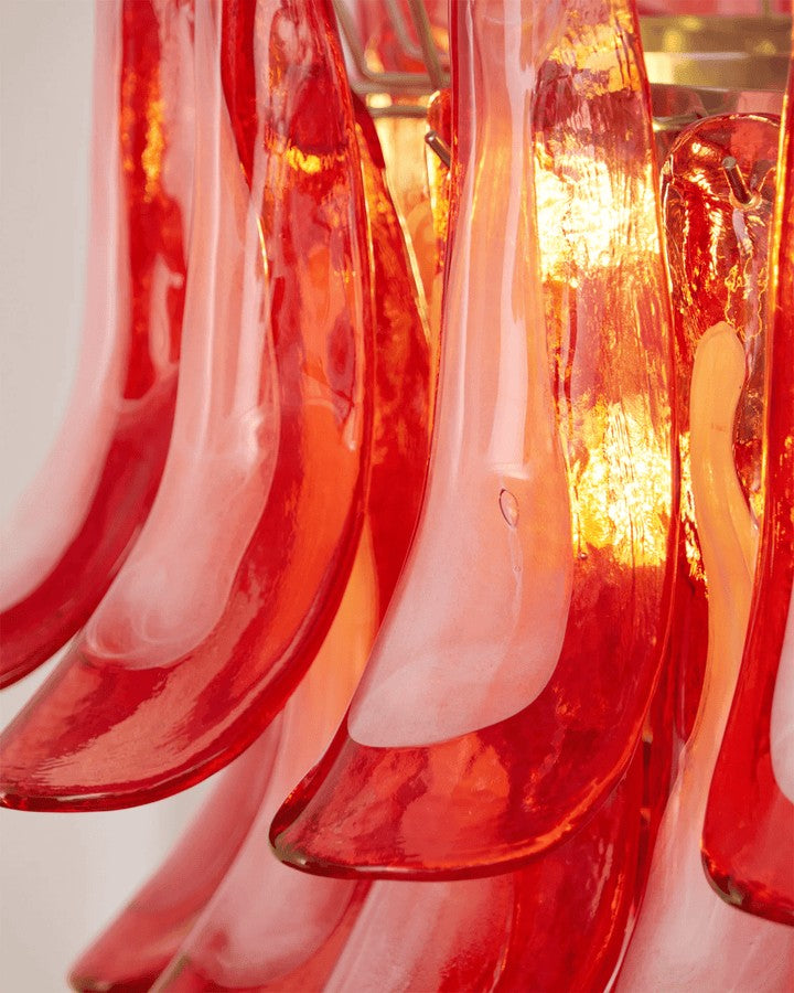 Handblown Crimson Murano Glass Petal Chandelier
