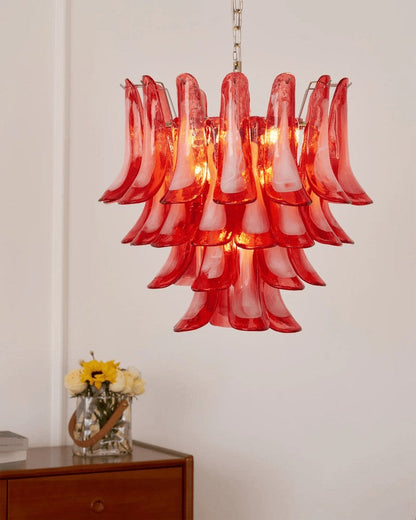 Handblown Crimson Murano Glass Petal Chandelier