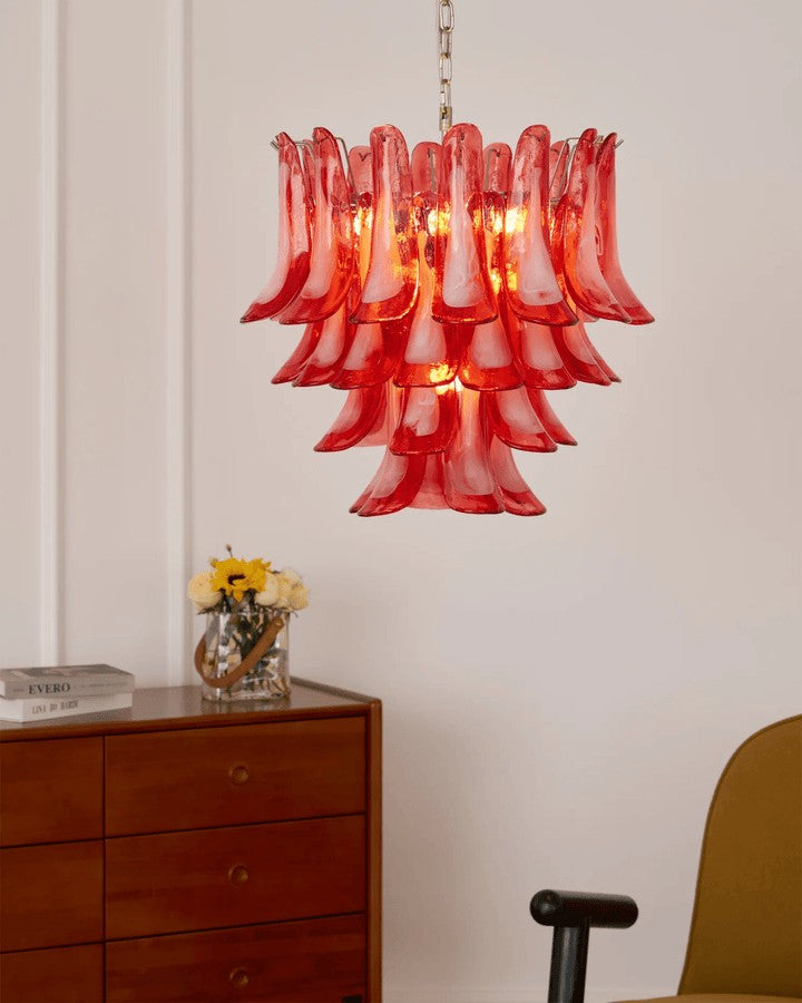 Handblown Crimson Murano Glass Petal Chandelier