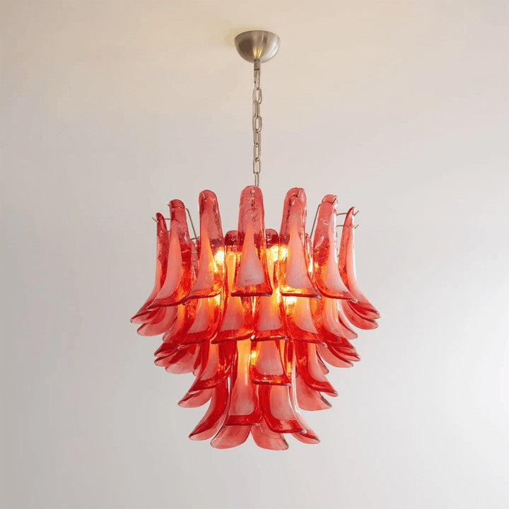 Handblown Crimson Murano Glass Petal Chandelier