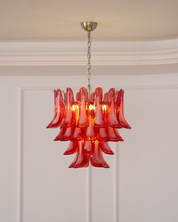 Handblown Crimson Murano Glass Petal Chandelier