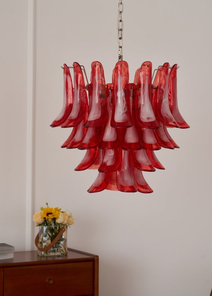 Handblown Crimson Murano Glass Petal Chandelier