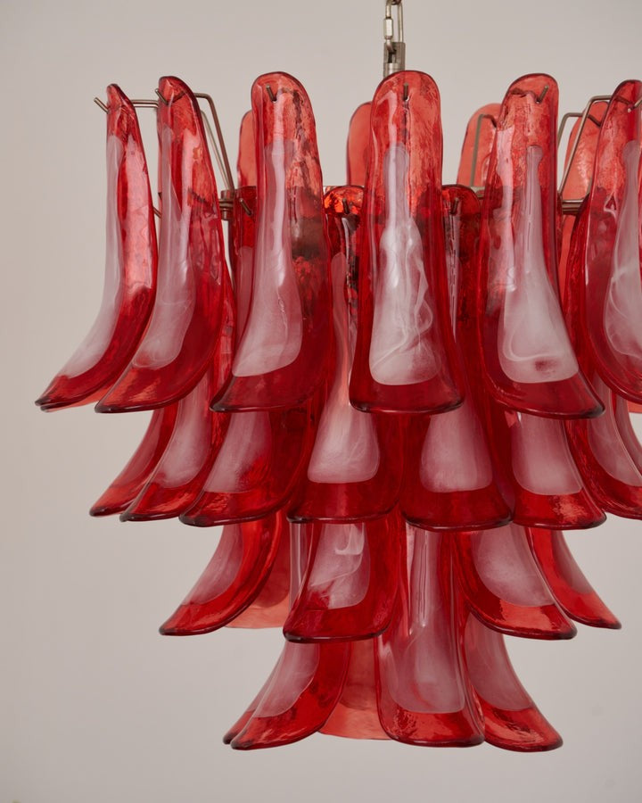 Handblown Crimson Murano Glass Petal Chandelier