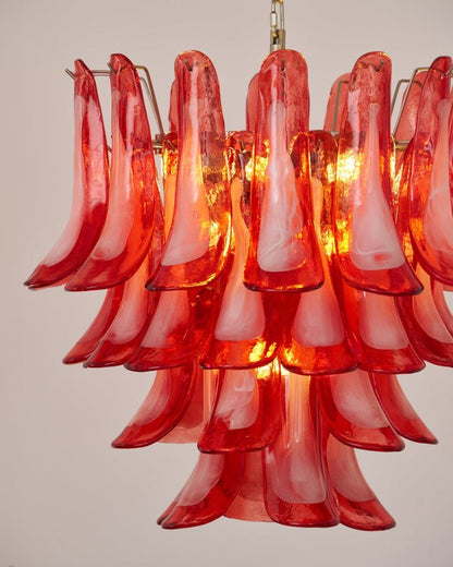 Handblown Crimson Murano Glass Petal Chandelier