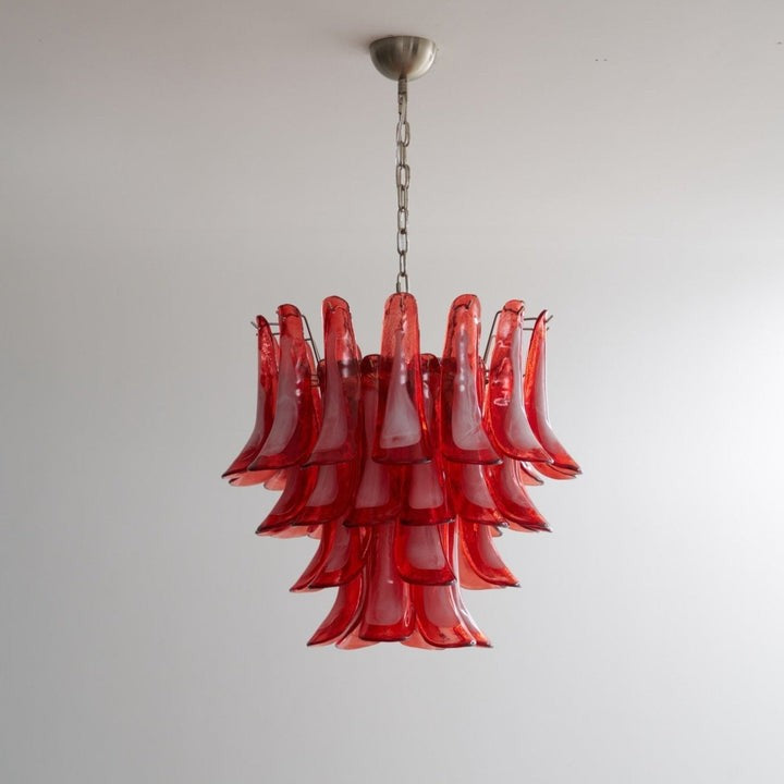 Handblown Crimson Murano Glass Petal Chandelier