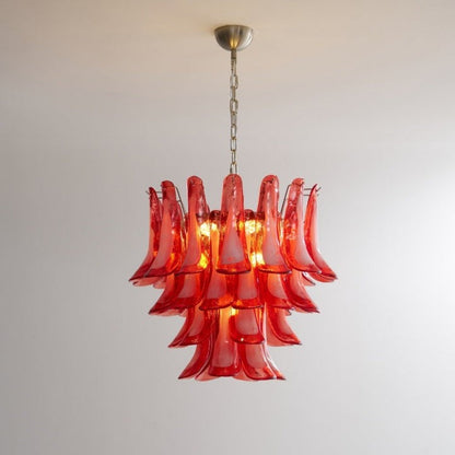 Handblown Crimson Murano Glass Petal Chandelier